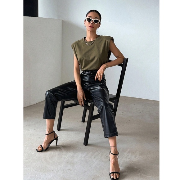 Cotton Padded Shoulders Army Green Muscle Tee Shirt Crew Neck - Picture 6 of 9